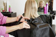 A male hairdresser cutting a young girls hair