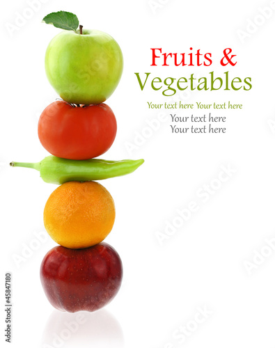 Photo: Fresh fruits and vegetables isolated on white Fresh fruits and vegetables isolated on white