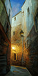 Illustration: ancient night street in gothic quarter of barcelona, illustrati ancient night street in gothic quarter of barcelona, illustrati