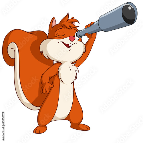Vector: Cute cartoon squirrel looking through a telescope Cute cartoon squirrel looking through a telescope
