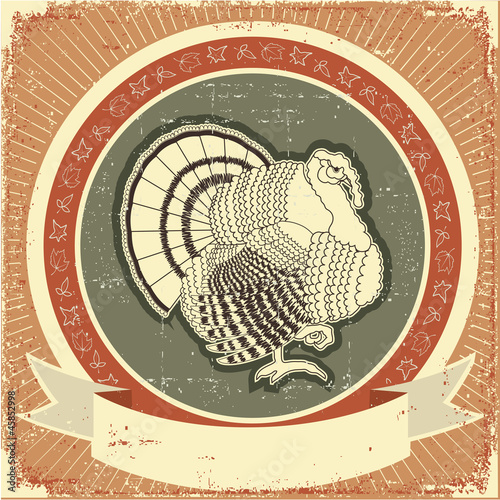 Illustration: Turkey on label.Vector illustration of thanksgiving holiday on o Turkey on label.Vector illustration of thanksgiving holiday on o