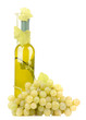 isolated wine bottle with green grapes