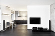 Modern minimalism style kitchen and drawing room interior