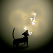 Vector: MERRY CHRISTMAS card / Dog looks at funny decorations of bones MERRY CHRISTMAS card / Dog looks at funny decorations of bones