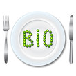 Vektor: Bio food dinner plate, knife and fork vector set Bio food dinner plate, knife and fork vector set