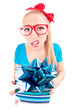 Funny girl disappointed with a gift