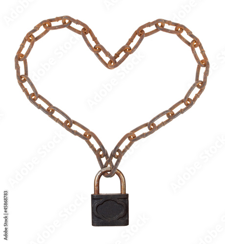Photo: Heart of a metal chain on the lock Heart of a metal chain on the lock