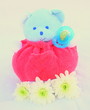 nounours ,fleurs blanches,cadeau naissance