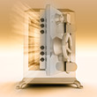 heavy reinforced gold metallic opened bank vault illustration