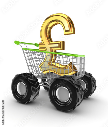 Illustration: Pound sterling sign in a shopping trolley. Pound sterling sign in a shopping trolley.