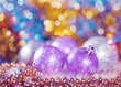 Greeting card with Christmas balls in bright lilac design