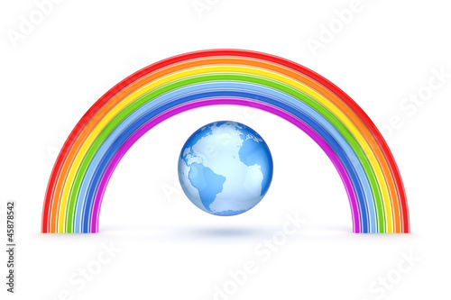 Illustration: Rainbow and Earth. Rainbow and Earth.