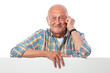 Senior mit Werbeschild