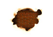 Burnt hole in a paper over  old brick wall  background