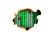 Burnt hole in a paper over green wooden