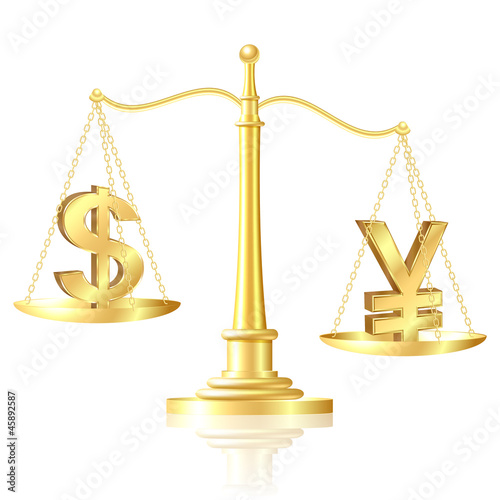Vector: Yen outweighs Dollar on scales. Yen outweighs Dollar on scales.