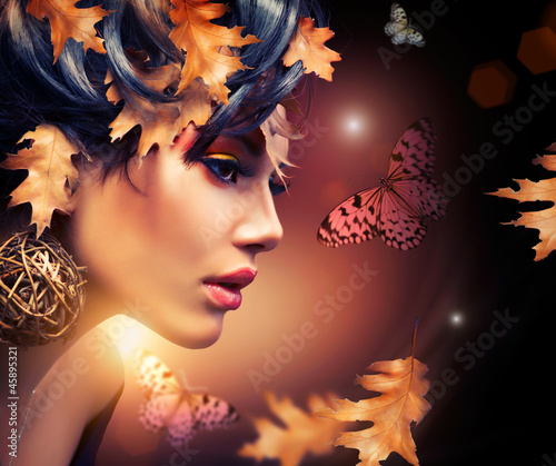 Photo: Autumn Woman Fashion Portrait. Fall Autumn Woman Fashion Portrait. Fall