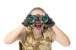The girl it is surprised looks in the field-glass