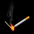Cigarrette with burning match