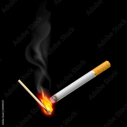 Vector: Cigarrette with burning match Cigarrette with burning match