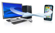 Vektor: Computer and mobile phone sync Computer and mobile phone sync