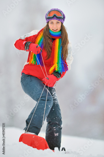 Photo: girl on board in winter time girl on board in winter time