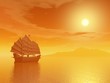 Oriental junk by sunset