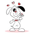 A cartoon dog with flower and love hearts