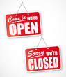 "We're open" sign + "We're closed" sign