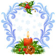 Vector: Christmas and New Year greeting card 3. Red candle and holly Christmas and New Year greeting card 3. Red candle and holly