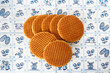 Dutch waffles on Delft Blue background