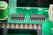 circuit board with electronic components macro background