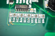 circuit board with electronic components macro background