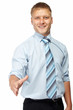 business man with an open hand ready to seal deal