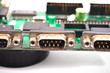 circuit board with electronic components macro background