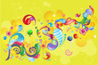 Lollipops and flowing pattern on yellow background