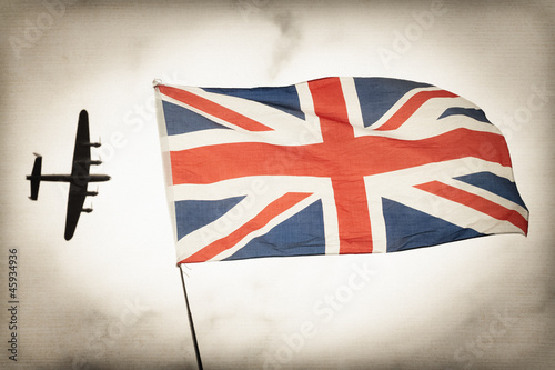 Photo: Faded photo Battle of Britain concept with British Flag Faded photo Battle of Britain concept with British Flag