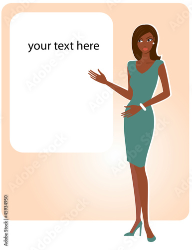 Illustration: african american woman with empty board african american woman with empty board