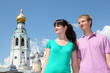 couple near Holy Resurrection cathedral in Vologda, Russia