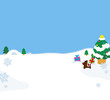 クリスマスツリーとトナカイと雪原