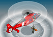 isometric red helicopter in flight in rescue