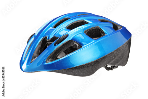 Photo: A studio shot of a blue helmet for byciclist A studio shot of a blue helmet for byciclist