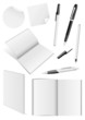 Vector: Set of blank mock-ups of pens and a books Set of blank mock-ups of pens and a books