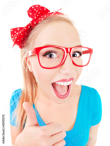 Photo: Everything is ok - funny girl with thumb up Everything is ok - funny girl with thumb up