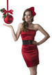 pretty girl with red dress has an happy expression