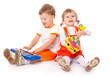 Children with toys in the studio