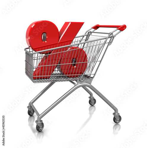 Illustration: Symbol of percent in cart Symbol of percent in cart