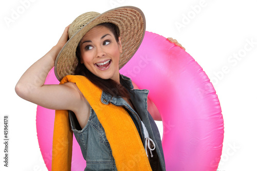 Photo: Enthusiastic girl ready for the beach Enthusiastic girl ready for the beach