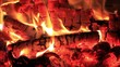 Hot fireplace full of embers and fire with the sound