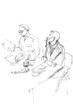 a sketch of two young men is in an office